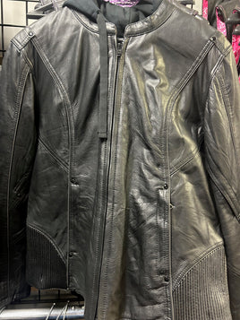 Ladies leather jacket with black hoody