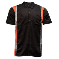 Men's Classic Black and Orange Button Up Mechanic Shirt w/ Reflective Stripe