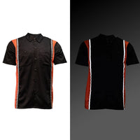 Men's Classic Black and Orange Button Up Mechanic Shirt w/ Reflective Stripe