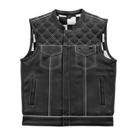 Finish Line - White Checker - Men's Motorcycle Leather Vest M041