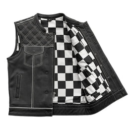 Finish Line - White Checker - Men's Motorcycle Leather Vest M041