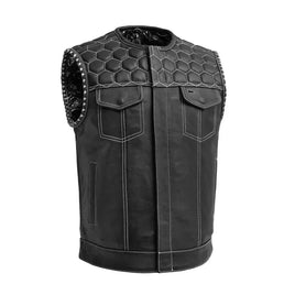 Hornet Men's Club Style Leather Vest FIM049CDM Black - White