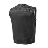 Hornet Men's Club Style Leather Vest FIM049CDM Black - White