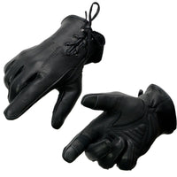 Milwaukee Leather MG7745 Women's Black Deerskin Laced Wrist Motorcycle Gloves w/ Gel Palm and i-Touch Screen