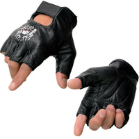 Milwaukee Leather SH351 Men's 'Flaming Skull' Black Leather Fingerless Gloves