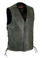 Men's Grey Leather Vest with Single Back for Rockers DS105GY