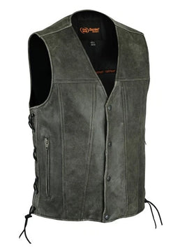 Men's Grey Leather Vest with Single Back for Rockers DS105GY