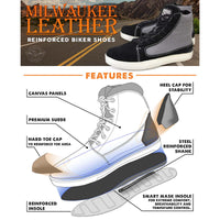 Milwaukee Leather MBM9112 Men's Black Suede with Grey Canvas Reinforced Casual Street Riding Shoes w/ Ankle Support