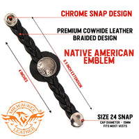 Milwaukee Leather Native American Medallion Vest Extender w/ Genuine Leather Braided Strap 6.5" Extension 4-PCS MLA6066SET