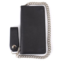 Milwaukee Leather MLW7870 Men's 7" Black Premium Leather Bi-Fold Wallet w/ Anti-Theft Stainless Steel Chain