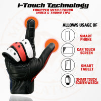 Milwaukee Leather MG7527 Men's Black Leather i-Touch Screen Compatible Motorcycle Hand Gloves w/ Stars and Stripes
