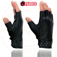 Milwaukee Leather MG7761 Women's Black Leather Gel Palm Fingerless Motorcycle Hand Gloves W/ Stylish ‘Wrist Detailing’
