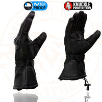 Milwaukee Leather SH815 Men's Black Leather Waterproof Gauntlet Gloves with Hard Knuckles