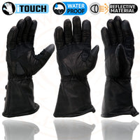 Milwaukee Leather MG7550 Men's Black Cowhide Leather Gauntlet Motorcycle Hand Gloves w/ X-Long Cuff i-Touch Screen Waterproof