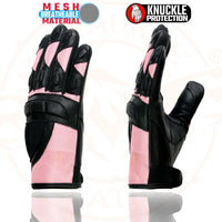 Milwaukee Leather SH802 Women's Black and Pink Leather with Mesh Racing Gloves