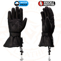 Milwaukee Leather SH815 Men's Black Leather Waterproof Gauntlet Gloves with Hard Knuckles