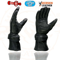 Milwaukee Leather SH870 Women's USA Deerskin Black Leather Gauntlet Winter Gloves w/ Gel Palm
