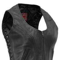 Raven Women's Motorcycle Leather Vest Fil542GGD