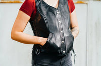 Honey Badger Women's Motorcycle Leather Vest FIL566RCSL