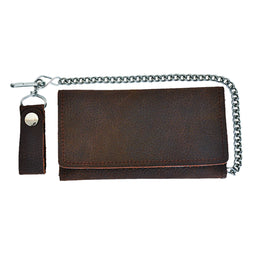 Brown Trifold Snap Closure Biker Long Chain Wallet 5708.00