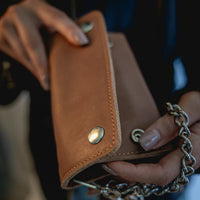 Tan Trifold Long Chain Biker Wallet 5767.01