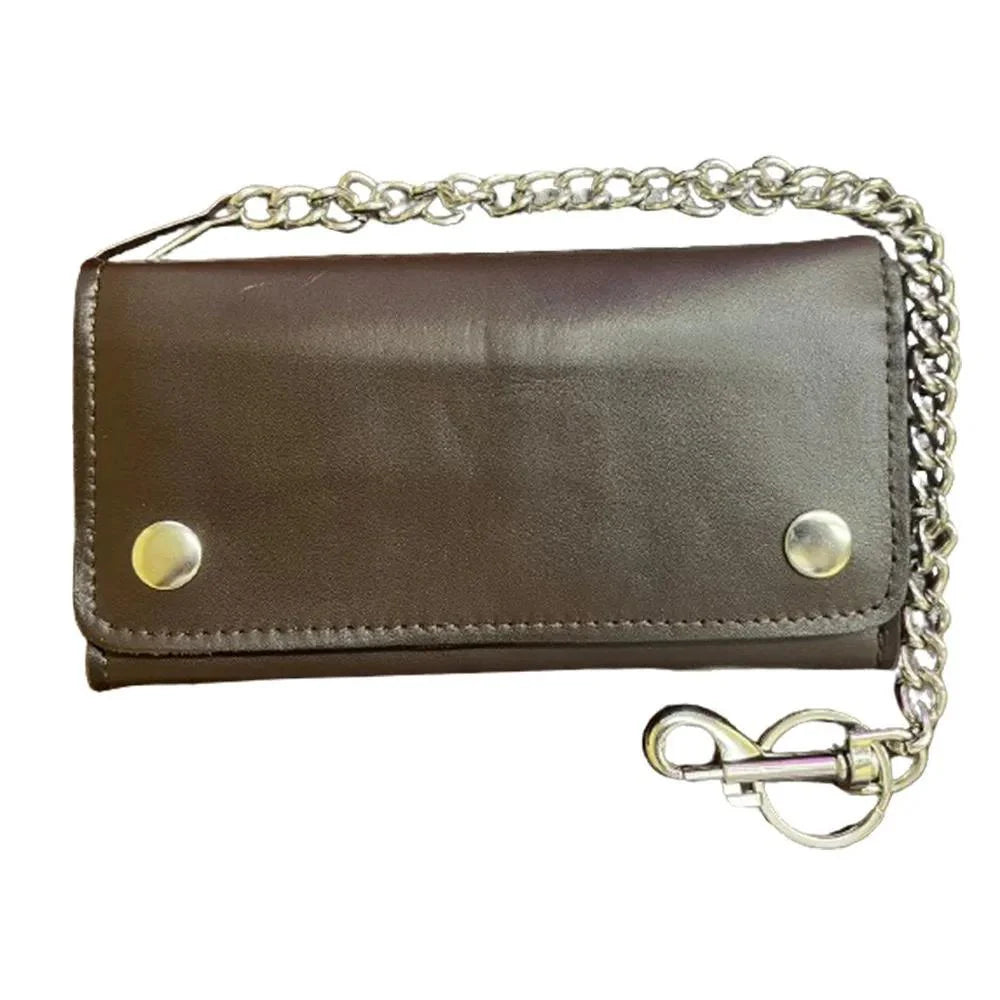 Brown Trifold Long Chain Biker Wallet 5767.03| Victory Leathers