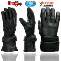 Milwaukee Leather SH870 Women's USA Deerskin Black Leather Gauntlet Winter Gloves w/ Gel Palm
