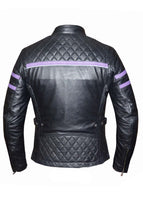 Ladies Leather Jacket with Purple Strips