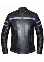 Ladies Leather Jacket with Purple Strips