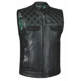 Green Diamond - Men's Premium Leather Vest 6671.11 (Black - Green)