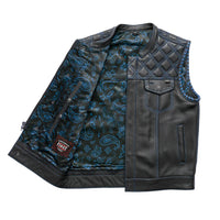 Sinister - Men's Motorcycle Leather Vest FIM672BLUE