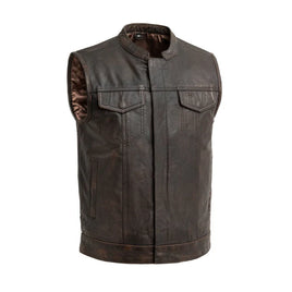 Sharp Shooter Men's Motorcycle Leather Vest - Brown FIM689CDT