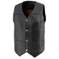 Milwaukee Leather LKM3700 Men's Black Leather Classic V-Neck Motorcycle Rider Vest w/ Buffalo Nickel Snaps Closure