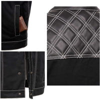 Milwaukee Leather MDM3035 Men's 'Wrecker' Black Denim and Leather Club Style Vest w/ Diamond Quilt Design