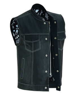 Men's Leather Vest with white stitching DS164
