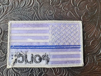 Grey, Blue Line American Flag with Police on the Patch