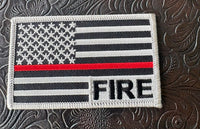 Grey, Red Line American Flag with FIRE on the Patch