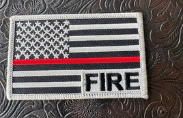 Grey, Red Line American Flag with FIRE on the Patch
