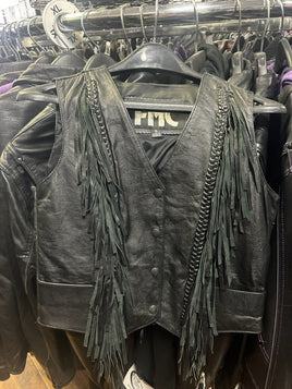 Ladies Leather Vest with Fringes Braided