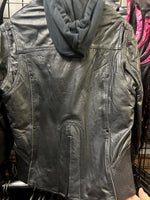 Ladies leather jacket with black hoody