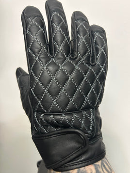 Men's Leather Gloves with Grey Diamond Stitching 8423.18