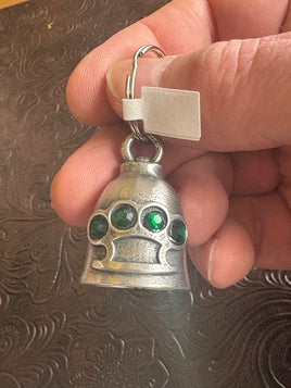 Brass Knuckle With Green Stones Biker Bell