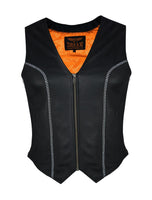 Women Zipper Front Vest with Bling, Conceal Carry Pockets, Naked Cowhide Leather