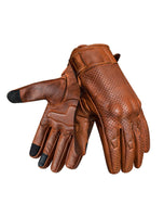 Men's Perforated Brown Leather Motorcycle Gloves