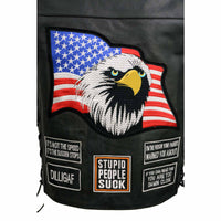 Event Leather ELM3925 Black Motorcycle Leather Vest for Men w/ Patches - Riding Club Adult Motorcycle Vests
