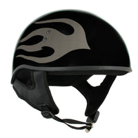 Hot Leathers HLD1036 Silver Flames Gloss Black Motorcycle DOT Approved Skull Cap Half Helmet for Men and Women Biker