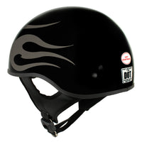 Hot Leathers HLD1036 Silver Flames Gloss Black Motorcycle DOT Approved Skull Cap Half Helmet for Men and Women Biker