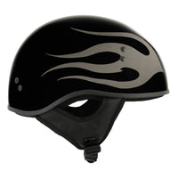 Hot Leathers HLD1036 Silver Flames Gloss Black Motorcycle DOT Approved Skull Cap Half Helmet for Men and Women Biker