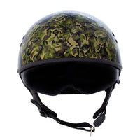 Hot Leathers HLD1047 Gloss Black Camo Skull Flames DOT Skull Half Motorcycle Helmet w/ Drop Down Tinted Visor