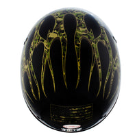 Hot Leathers HLD1047 Gloss Black Camo Skull Flames DOT Skull Half Motorcycle Helmet w/ Drop Down Tinted Visor
